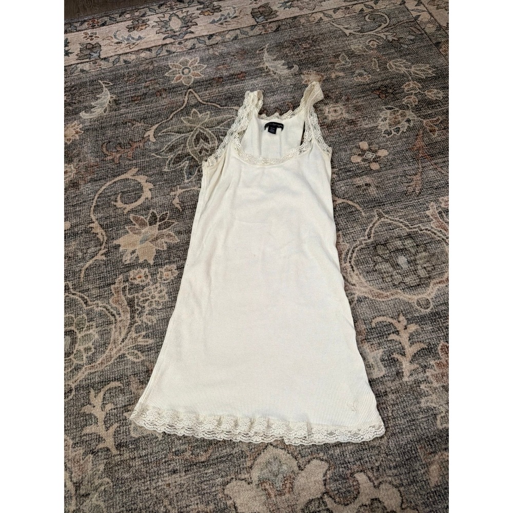 American Eagle Vintage Y2K White Lace Ribbed Cotton Tank Top